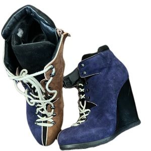 3.1 Philip Lim BLUE AND BROWN WEDGE BOOTIES